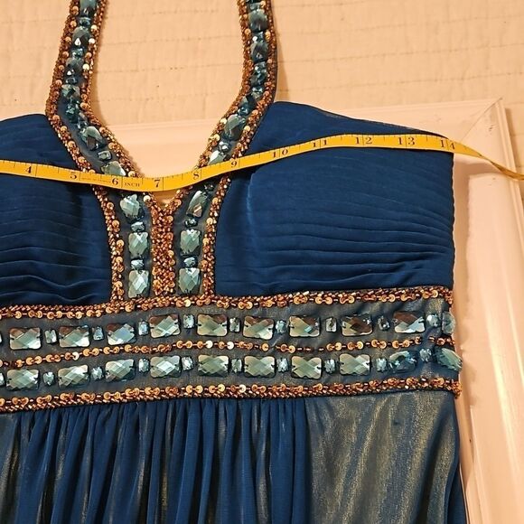 Cache Teal and lime bejeweled halter maxi gown size 4 - Picture 10 of 13
